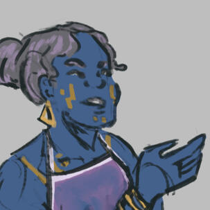 sketch of a star wars oc, a Pantoran named Tioni, who is pointing off camera.